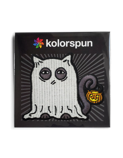 Load image into Gallery viewer, Glowing Ghost Cat Patch by Kolorspun
