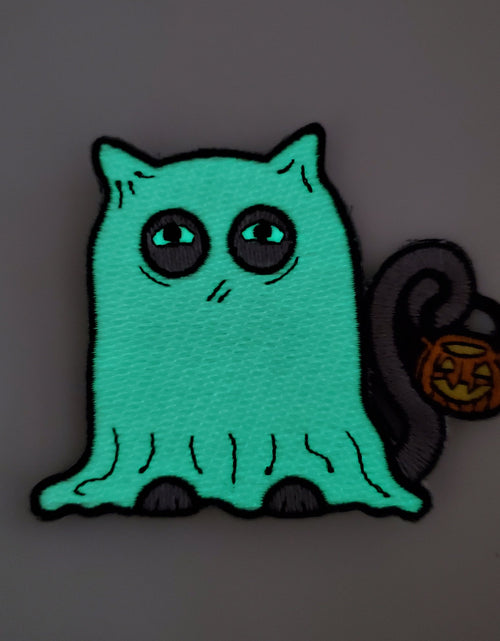 Load image into Gallery viewer, Glowing Ghost Cat Patch by Kolorspun
