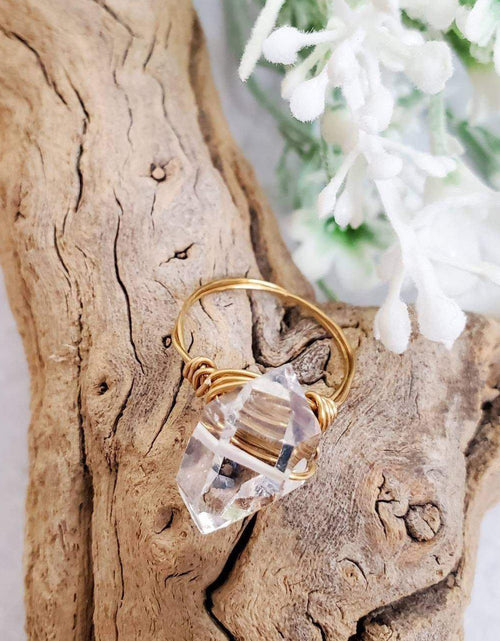 Load image into Gallery viewer, Giant Herkimer Diamond Wire Wrapped Ring by Salt and Sparkle
