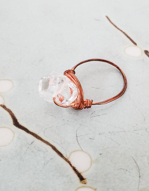 Load image into Gallery viewer, Giant Herkimer Diamond Wire Wrapped Ring by Salt and Sparkle
