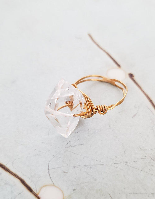 Load image into Gallery viewer, Giant Herkimer Diamond Wire Wrapped Ring by Salt and Sparkle
