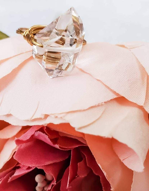 Load image into Gallery viewer, Giant Herkimer Diamond Wire Wrapped Ring by Salt and Sparkle
