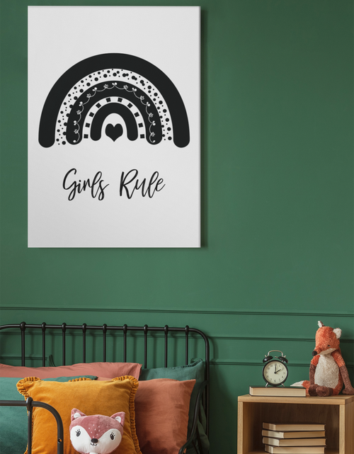 Load image into Gallery viewer, Girls Rule Rainbow Monochrome Boho Children's Room Wall Bedroom Decor Print by WinsterCreations™ Official Store
