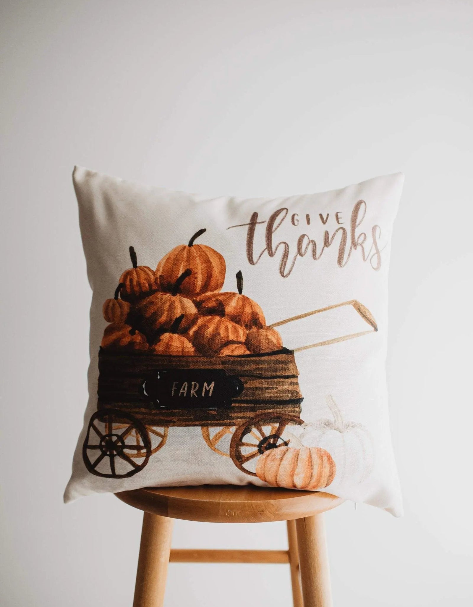 Give Thanks | Pumpkin Wagon Pillow | Farmhouse Pillows | Country Decor | Fall Throw Pillows | Cute Throw Pillow | Gift for her by UniikPillows