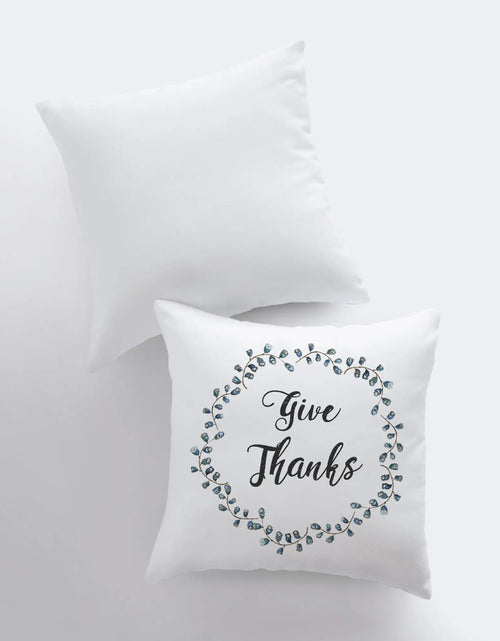 Load image into Gallery viewer, Give Thanks Wreath |  Throw Pillow Thanksgiving Décor | Farmhouse Pillows | Country Decor | Fall Throw Pillows | Cute Throw Pillows by UniikPillows
