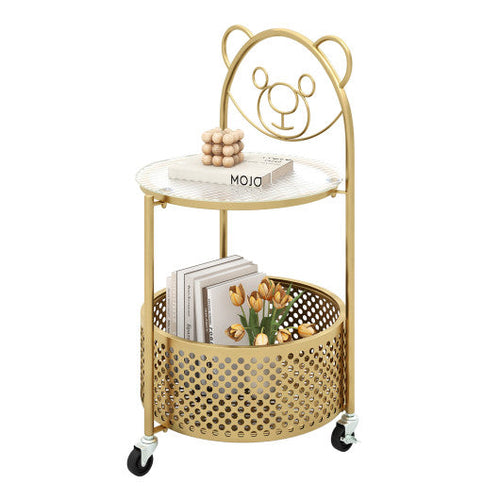 Load image into Gallery viewer, Modern Sofa Side Table on Lockable Wheels for Living Room Bedroom Study-Gold
