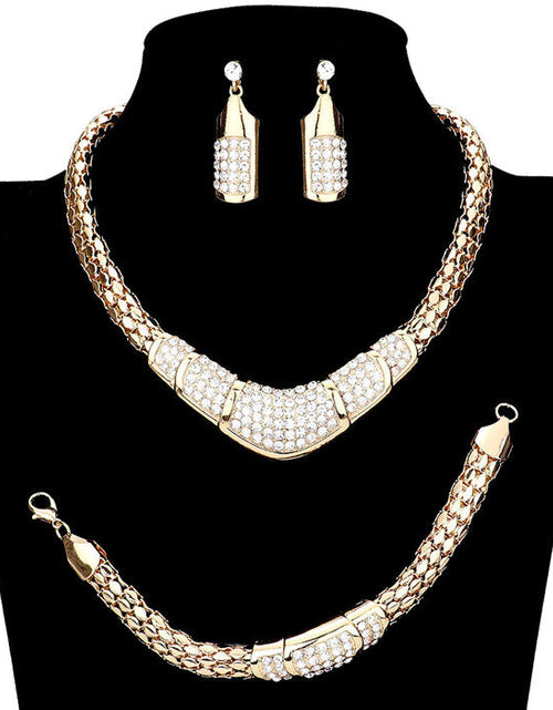 Load image into Gallery viewer, 3PCS Rhinestone Pave Metal Chain Necklace Set by Madeline Love
