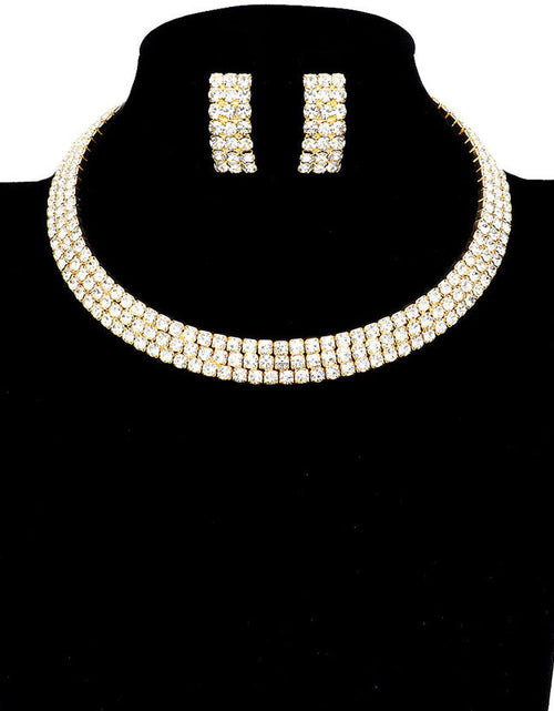 Load image into Gallery viewer, 3 Rows Rhinestone Open Choker Necklace by Madeline Love
