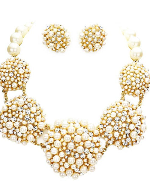 Load image into Gallery viewer, Bubble Stone Pearl Cluster Dome Link Necklace by Madeline Love
