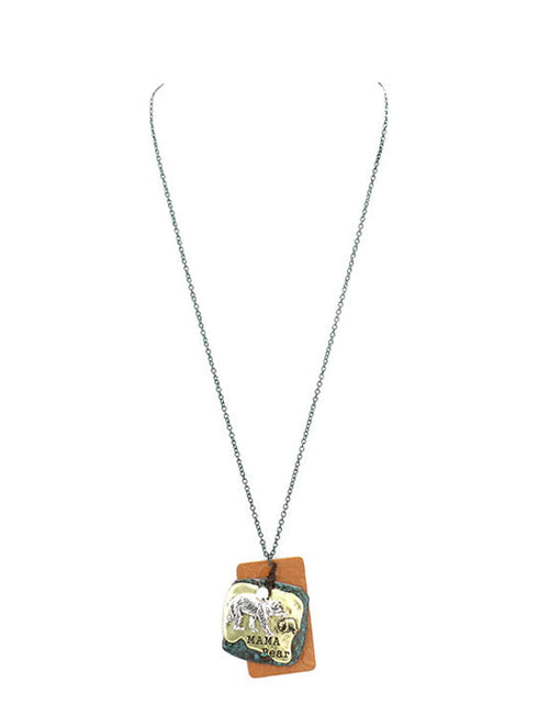 Load image into Gallery viewer, Mama Bear Metal Polar Bear Pearl Charm Pendant Necklace by Madeline Love
