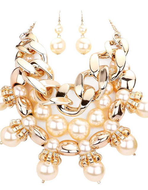 Load image into Gallery viewer, Chunky Chain Pearl Bib Necklace by Madeline Love
