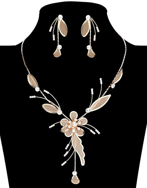 Load image into Gallery viewer, Crystal Detail Metal Mesh Flower Vine Necklace by Madeline Love
