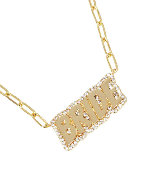 Load image into Gallery viewer, Gold Dipped Bride Message Pendant Necklace by Madeline Love
