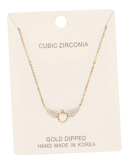 Load image into Gallery viewer, Gold Dipped Cubic Zirconia Wings Pendant Necklace by Madeline Love

