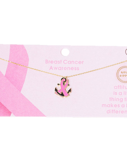 Load image into Gallery viewer, Gold Dipped Enamel Anchor Pink Ribbon Pendant Necklace by Madeline Love
