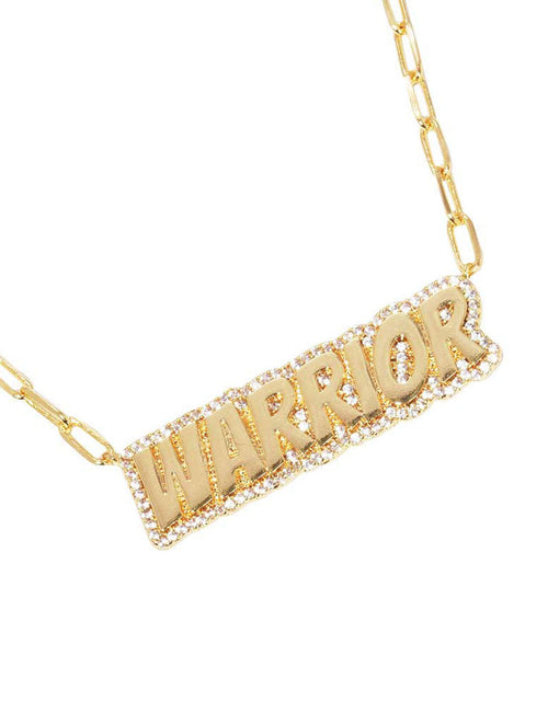 Load image into Gallery viewer, Gold Dipped Warrior Message Pendant Necklace by Madeline Love
