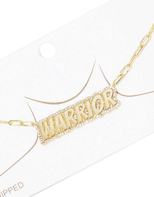 Load image into Gallery viewer, Gold Dipped Warrior Message Pendant Necklace by Madeline Love
