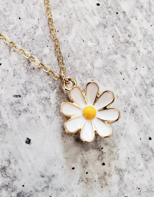 Load image into Gallery viewer, Gold Enamel Daisy Necklace by Salt and Sparkle
