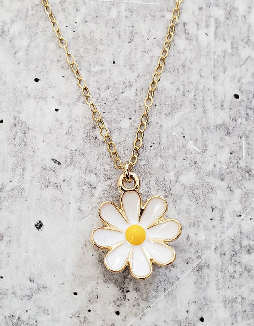 Load image into Gallery viewer, Gold Enamel Daisy Necklace by Salt and Sparkle
