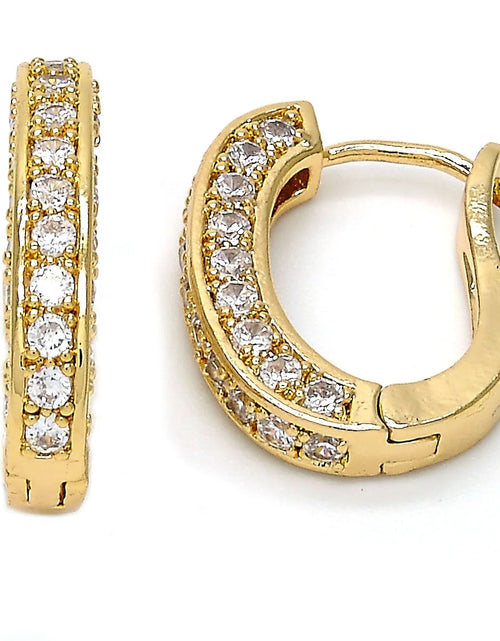 Load image into Gallery viewer, Gold High Polish Finsh Huggie Hoop with Micro Pave Golden Tone
