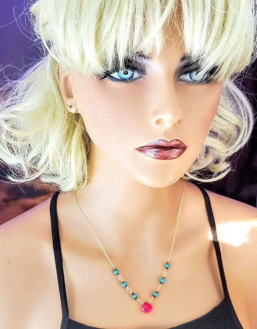 Load image into Gallery viewer, Gold Filled Pink Chalcedony Turquoise Gemstone Drop Necklace by Alexa Martha Designs
