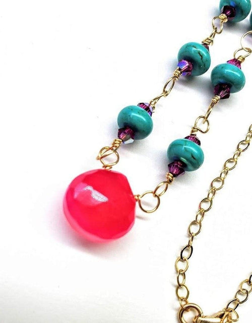 Load image into Gallery viewer, Gold Filled Pink Chalcedony Turquoise Gemstone Drop Necklace by Alexa Martha Designs

