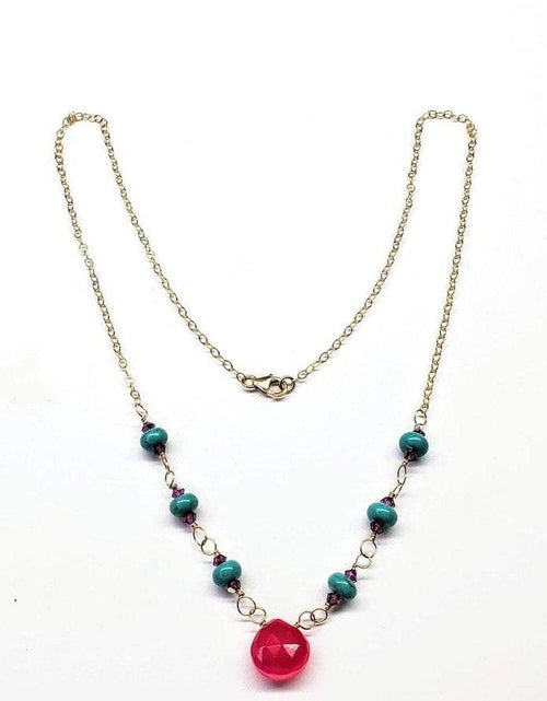 Load image into Gallery viewer, Gold Filled Pink Chalcedony Turquoise Gemstone Drop Necklace by Alexa Martha Designs
