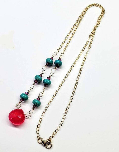 Load image into Gallery viewer, Gold Filled Pink Chalcedony Turquoise Gemstone Drop Necklace by Alexa Martha Designs
