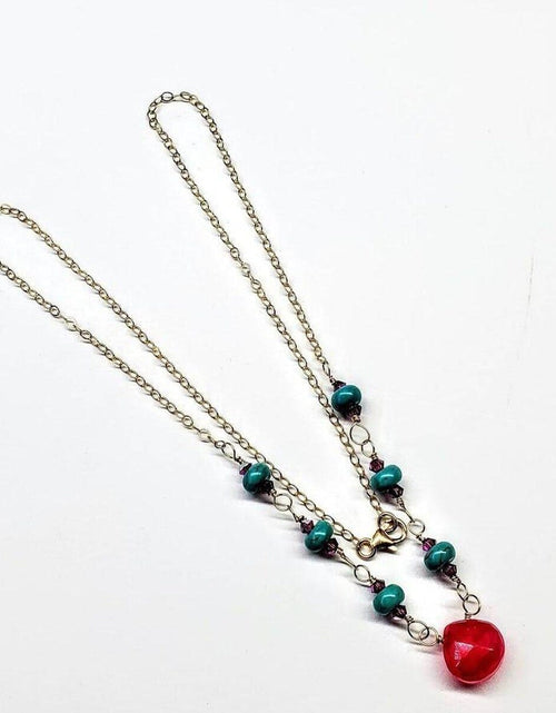 Load image into Gallery viewer, Gold Filled Pink Chalcedony Turquoise Gemstone Drop Necklace by Alexa Martha Designs
