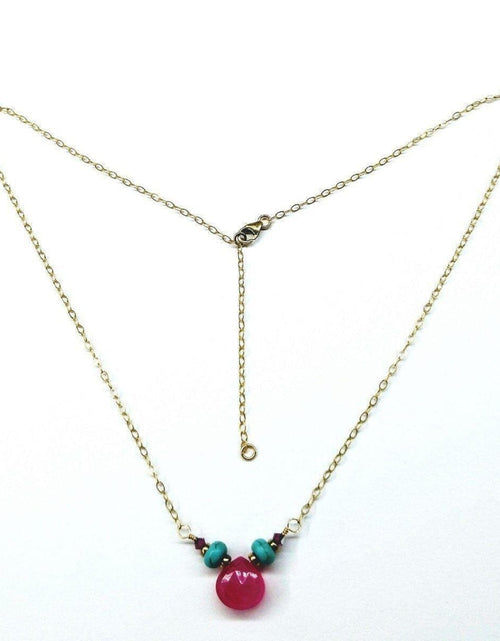 Load image into Gallery viewer, Gold Filled Turquoise and Pink Gemstone Drop Necklace by Alexa Martha Designs
