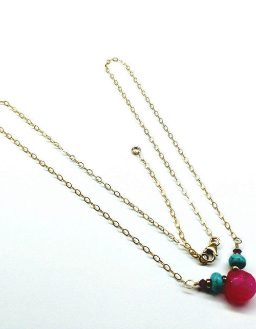 Load image into Gallery viewer, Gold Filled Turquoise and Pink Gemstone Drop Necklace by Alexa Martha Designs
