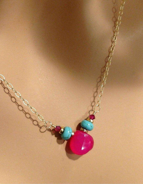 Load image into Gallery viewer, Gold Filled Turquoise and Pink Gemstone Drop Necklace by Alexa Martha Designs
