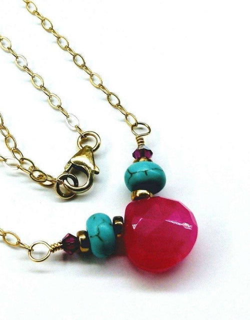 Load image into Gallery viewer, Gold Filled Turquoise and Pink Gemstone Drop Necklace by Alexa Martha Designs
