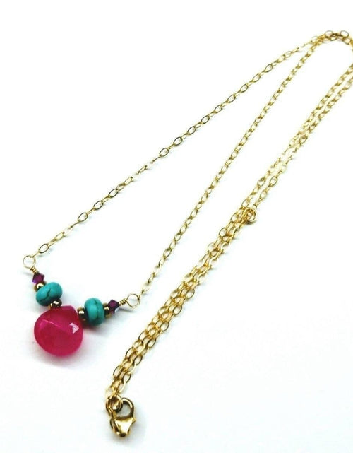 Load image into Gallery viewer, Gold Filled Turquoise and Pink Gemstone Drop Necklace by Alexa Martha Designs
