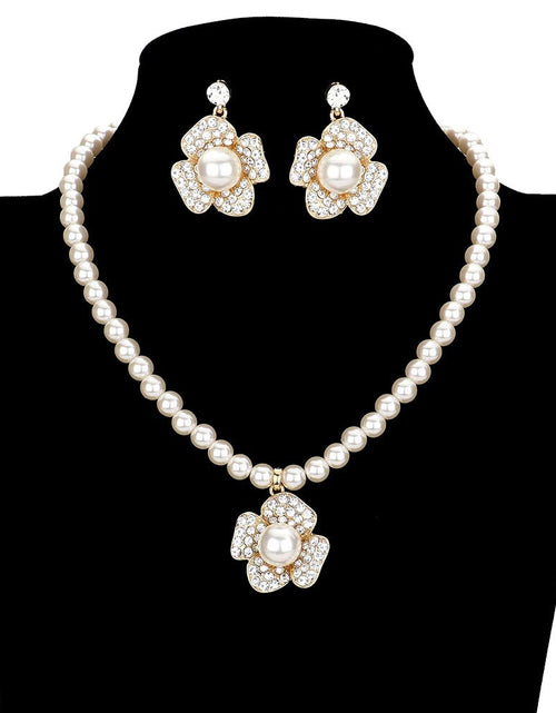 Load image into Gallery viewer, Floral Pearl Rhinestone Pave Collar Necklace by Madeline Love
