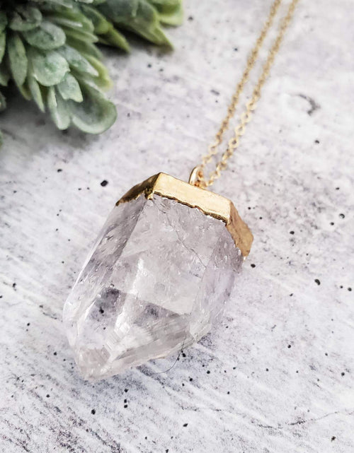 Load image into Gallery viewer, Gold Giant Quartz Crystal Necklace by Salt and Sparkle
