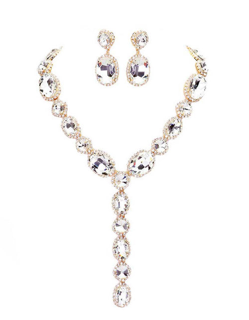 Load image into Gallery viewer, Glass Crystal Rhinestone Y Evening Necklace by Madeline Love

