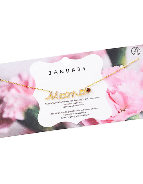 Load image into Gallery viewer, January Birthstone MAMA Message Pendant Necklace by Madeline Love

