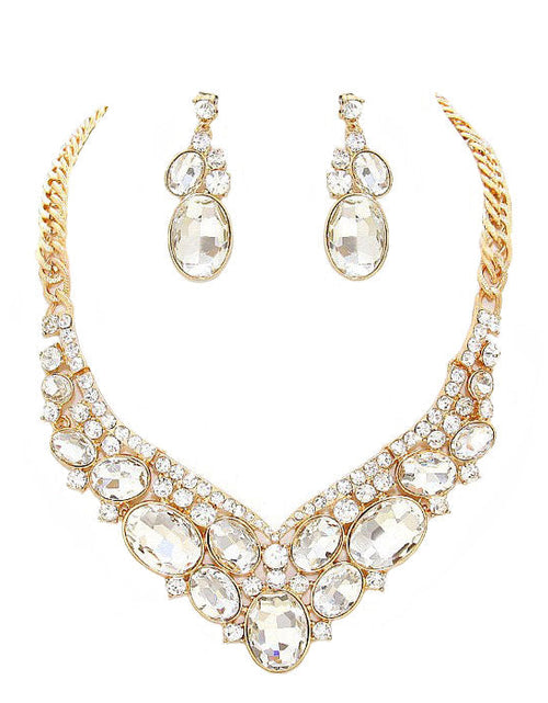 Load image into Gallery viewer, Oval Glass Crystal Evening Necklace by Madeline Love
