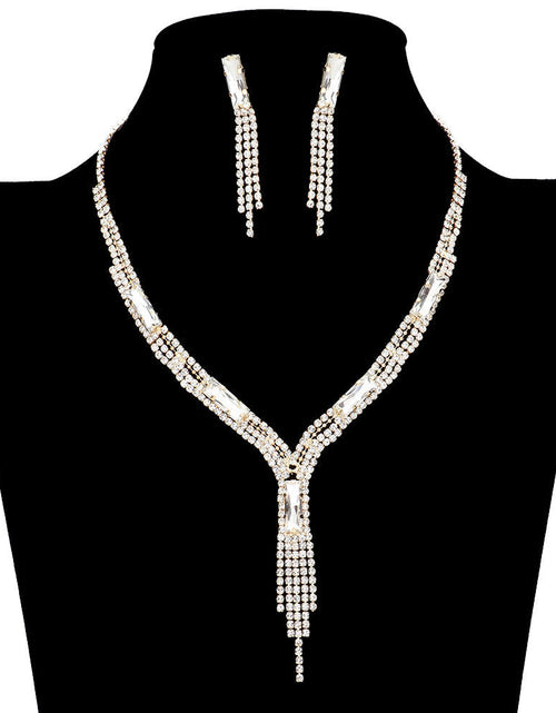 Load image into Gallery viewer, Rectangle Stone Accented Rhinestone Fringe Tip Jewelry Set by Madeline Love
