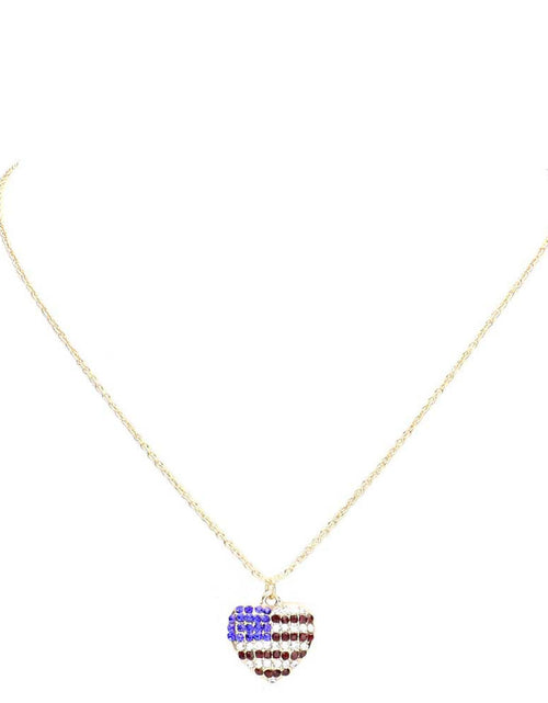 Load image into Gallery viewer, Rhinestone Embellished American USA Flag Pendant Necklace by Madeline Love
