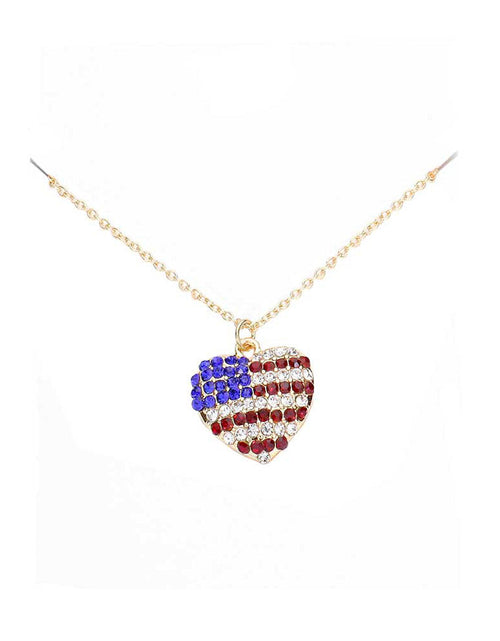Load image into Gallery viewer, Rhinestone Embellished American USA Flag Pendant Necklace by Madeline Love
