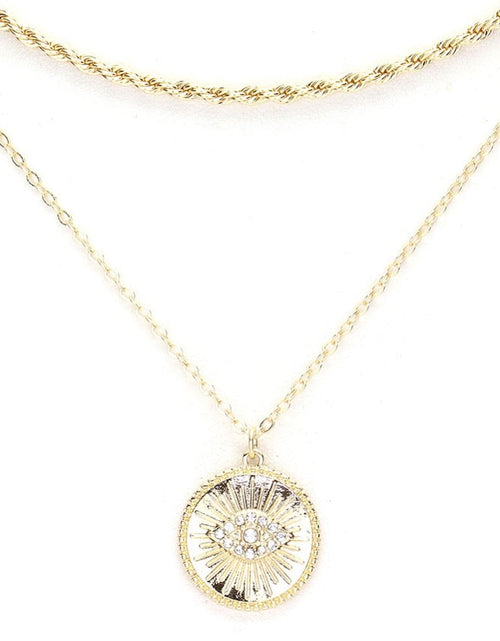 Load image into Gallery viewer, Rhinestone Evil Eye Charm Round Pendant Layer Chain Necklace by Madeline Love
