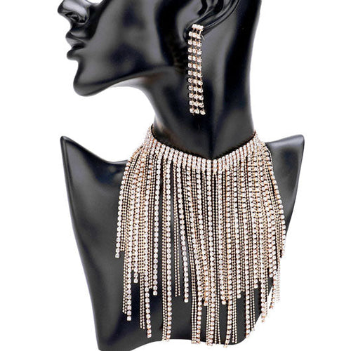 Load image into Gallery viewer, Rhinestone Fringe Bib Choker Necklace by Madeline Love
