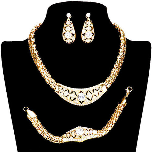 Load image into Gallery viewer, Round Stone Centered Metal Accented Necklace Earring Set by Madeline Love
