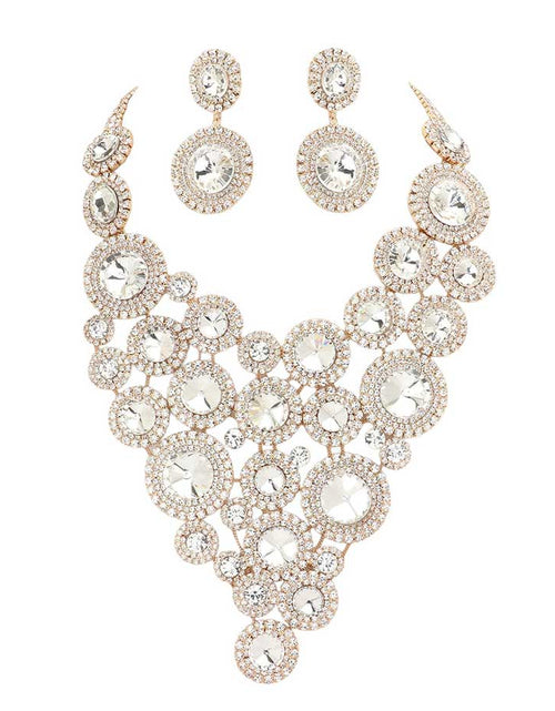 Load image into Gallery viewer, Round Stone Cluster Vine Statement Evening Jewelry Set by Madeline Love
