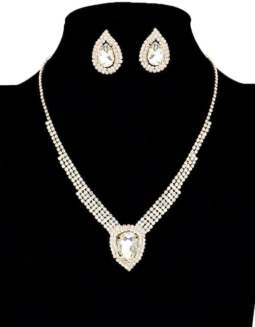 Load image into Gallery viewer, Crystal Teardrop Drop Rhinestone Necklace Earring Set by Madeline Love
