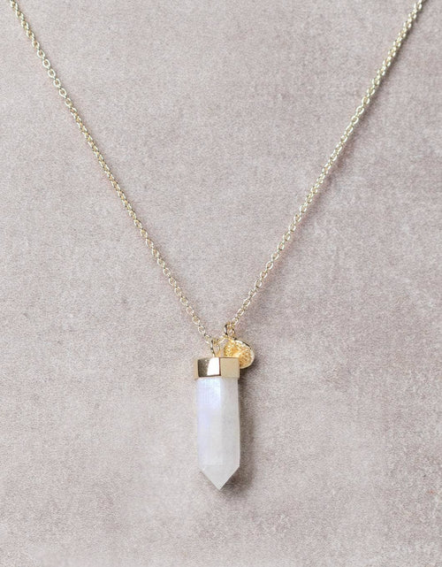 Load image into Gallery viewer, Rainbow Moonstone Crystal Point Necklace by Tiny Rituals
