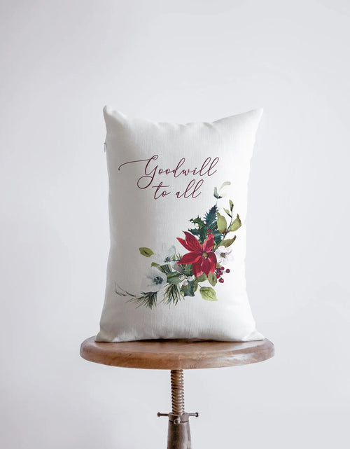 Load image into Gallery viewer, Goodwill to All | Christmas Poinsettia | Throw Pillow Cover | Christmas Pillowcase | 12x18 | Elegant Luxury Decor | Cute Home Decor by UniikPillows
