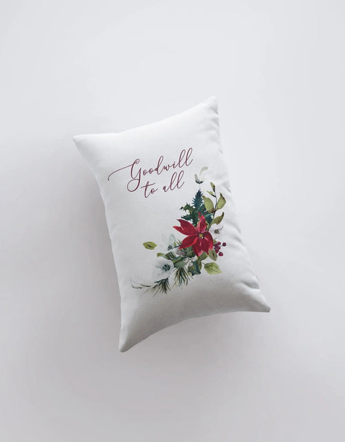 Load image into Gallery viewer, Goodwill to All | Christmas Poinsettia | Throw Pillow Cover | Christmas Pillowcase | 12x18 | Elegant Luxury Decor | Cute Home Decor by UniikPillows
